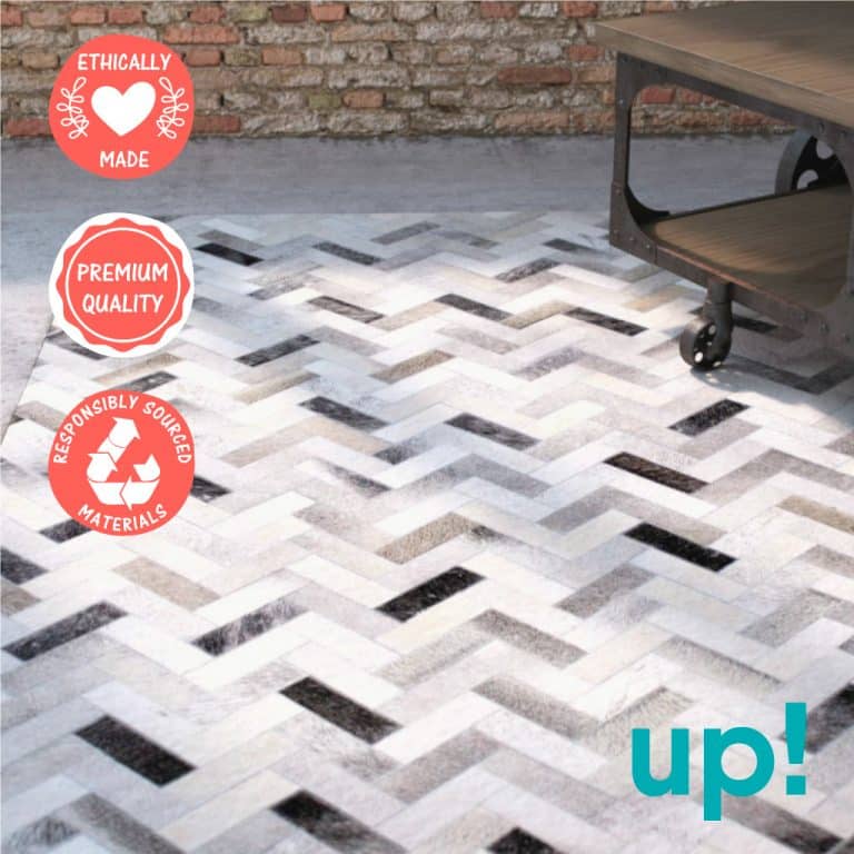 Herringbone Cowhide Rug Upcycle Refinery Free Worldwide Shipping
