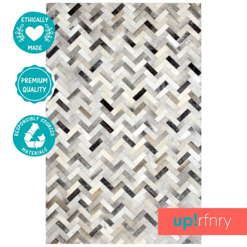 Herringbone Cowhide Rug Upcycle Refinery Free Worldwide Shipping