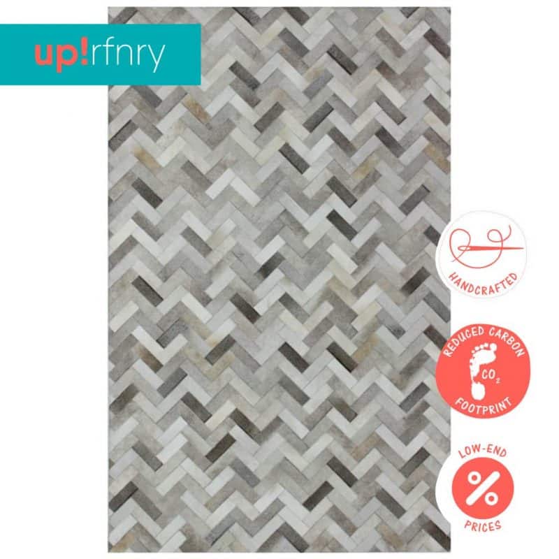 Herringbone Cowhide Rug Upcycle Refinery Free Worldwide Shipping