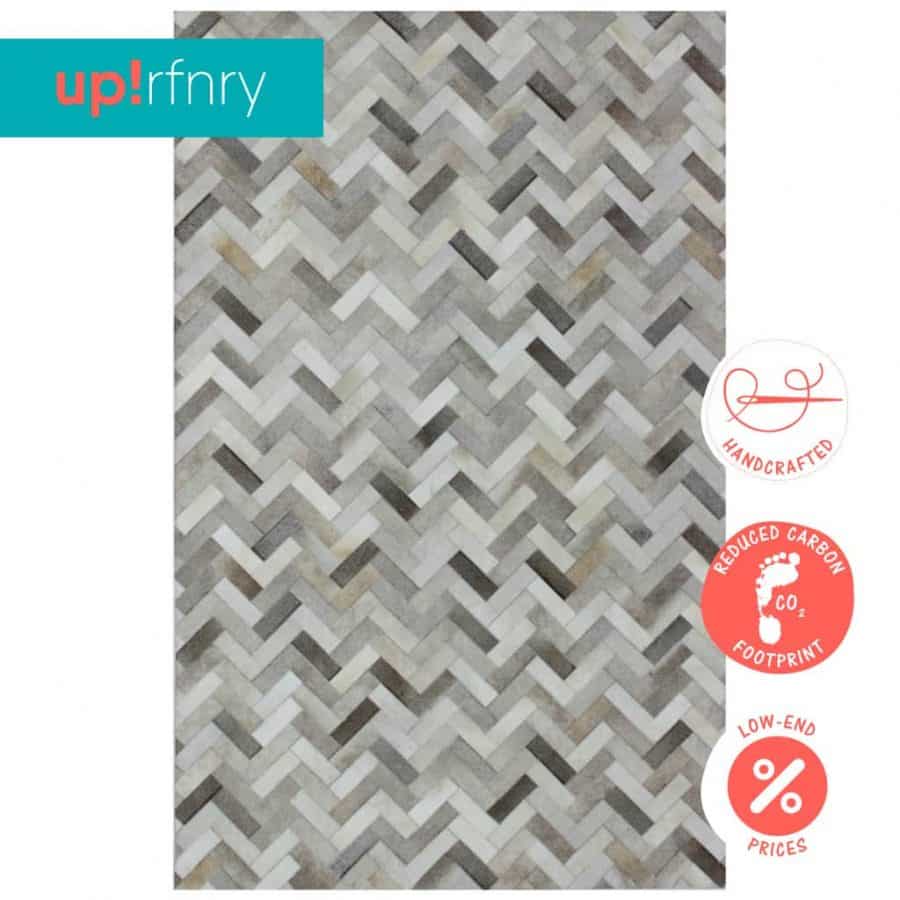 Herringbone Cowhide Rug Upcycle Refinery Free Worldwide Shipping